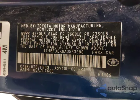 2010 Toyota Camry Le from USA, damaged, VIN 4T1BF3EK8AU553388